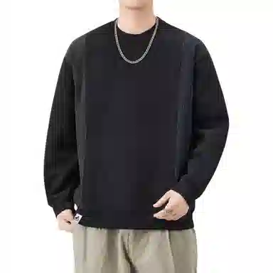 帝狼牛 简约设计款宽松圆领拼接上衣百搭日系个性时尚复古中性休闲长袖 卫衣 男女同款
