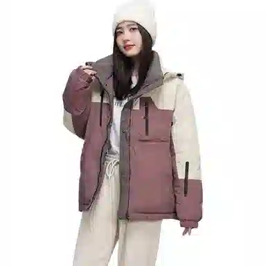 鸭鸭 时尚连帽简约拼色羽绒服 女款