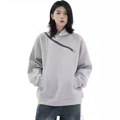 悍戈 美式高街斜拉链短宽连帽外套设计感小众痞帅潮牌卫衣 男女同款