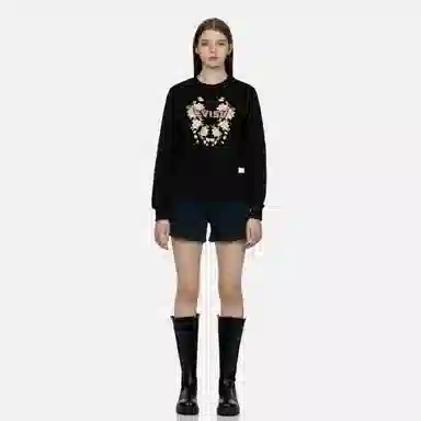 EVISU 23AW Floral Crewneck Sweatshirt Black