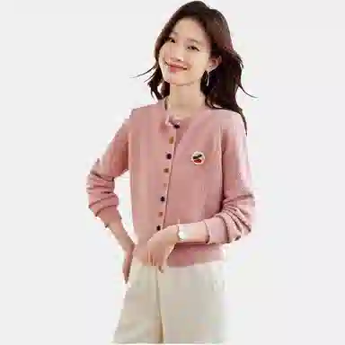 曲韩 拼色短款长袖针织衫 女款