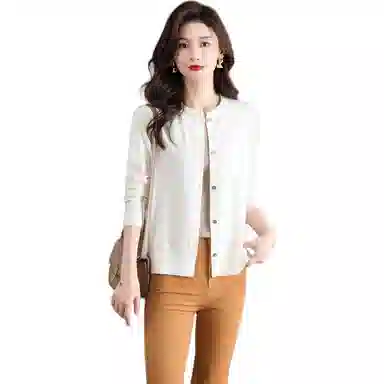 恒源祥 圆领时尚开衫通勤百搭纯色长袖针织衫 女款