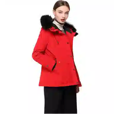 乔万尼 时尚短款通勤百搭连帽拉链羽绒服 女款 红色