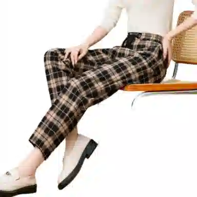 粉红玛琍 简约高腰系带休闲裤 女款 黑格