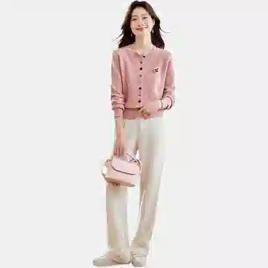 曲韩 拼色短款长袖针织衫 女款