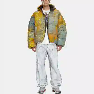 DIESEL FW24 Raindrop Print Zip Hoodie Down Jacket