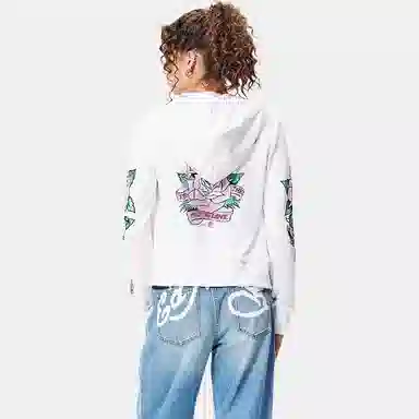Ed Hardy FW24 Water Print Rhinestone Zip Hoodie White