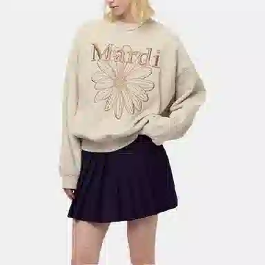 MARDI MERCREDI FW25 SWEATSHIRT FLOWERMARDI NEEDLEWORK_OATMEAL TAUPE