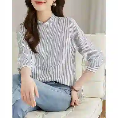 【dme】 立领条纹长袖衬衫 女款