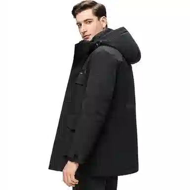 鸭鸭 中长款可拆连帽拉链羽绒服 男款