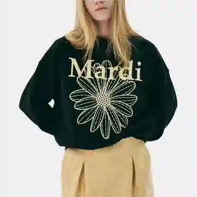 MARDI MERCREDI SS25 SWEATSHIRT FLOWERMARDI NEEDLEWORK_BLACK LEMON