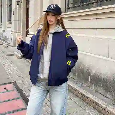 虫小绿 美式复古个性百搭嘻哈飞行员工装夹克 男女同款