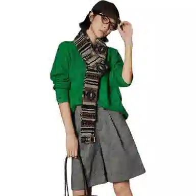 美洋 绵羊毛混纺圆领卷边毛衣 女款