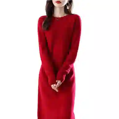 恒源祥 圆领纯色休闲长袖连衣裙 女款