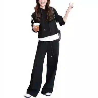 美洋 纯色高腰阔腿系带休闲裤 女款 黑色