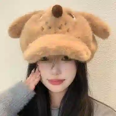 【秋冬必备~愤怒小狗】 攸委 可爱卡通毛绒鸭舌贝雷帽女冬季保暖加绒加厚显脸小 涤纶 时尚百搭学生毛茸茸棒球帽八角帽 男女同款情侣款