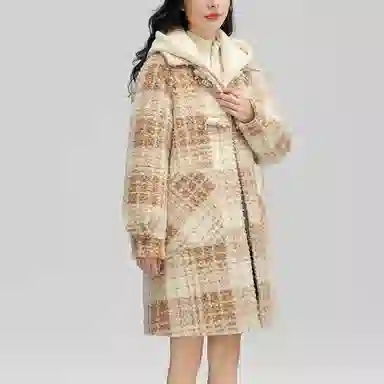 鸭鸭 中长款加厚格子大衣保暖外套真两件羽绒服 女款