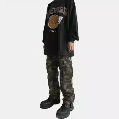 False Perception Washed Zip Cargo Pants Camouflage