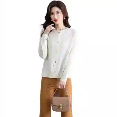 恒源祥 圆领时尚开衫通勤百搭纯色长袖针织衫 女款