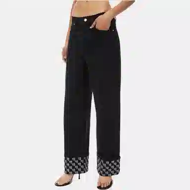 alexander wang Crystal Hotfix Cuff Straight Jean In Denim