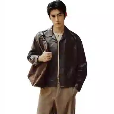PEACEBIRD MEN Sharp Leather Jacket Brown