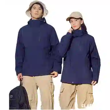 浪莎  户外三合一纯色休闲舒适连帽宽松拉链  防水防风保暖冲锋衣 男女同款