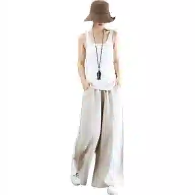 兰缪 优雅复古轻盈舒适薄款时尚阔腿长裤高腰大码宽松百搭休闲裤 女款