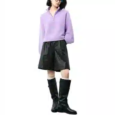 美洋 纯色高腰五分阔腿休闲短裤 女款 黑色