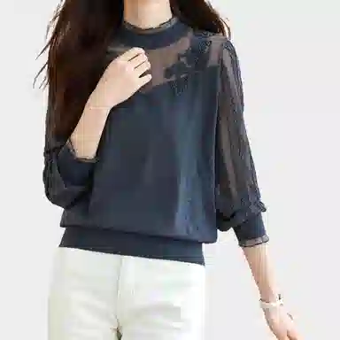 曲韩 蕾丝打底舒适长袖毛衣 女款