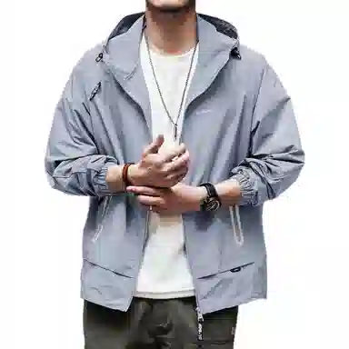 格蓝鹿 纯色美式休闲连帽防晒服 男款