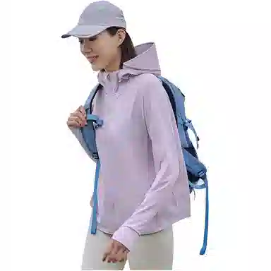 探路者 纯色拉链连帽透气防紫外线防晒服 女款 薄藤紫