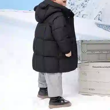 鸭鸭 防风保暖宽松中长款连帽加厚鸭绒羽绒服 中小童