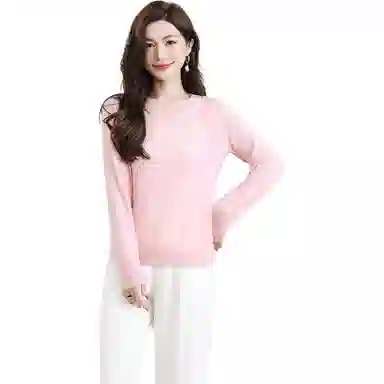 恒源祥 圆领舒适时尚纯色简约休闲长袖针织衫 女款