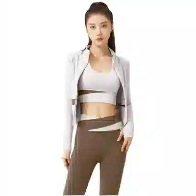 欧迪芬  欧若风蜜桃拼色三件套裸感无缝外套免穿胸垫文胸背心瑜伽裤速干跑步健身服套装出游运动普拉提臀高腰高弹力显瘦  瑜伽套装  女款