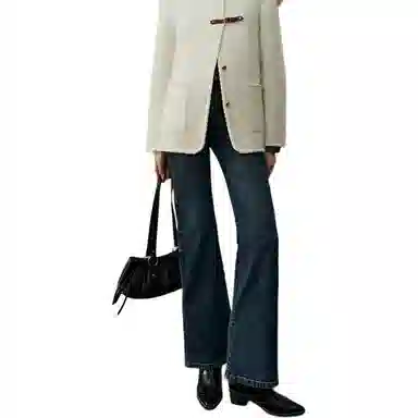 太平鸟 高腰复古微喇裤喇叭牛仔裤 女款