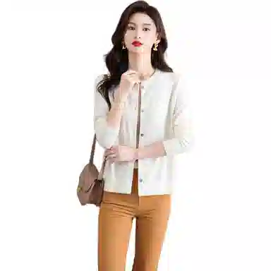 恒源祥 圆领时尚开衫通勤百搭纯色长袖针织衫 女款