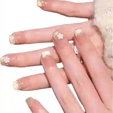 计轩 七里香高级显白法式猫眼气质立体小花纯手工穿戴百搭温柔美甲  短梯温柔小花晕染 可爱