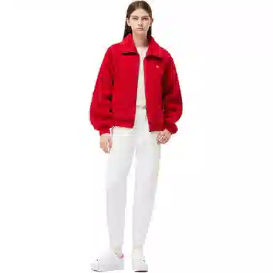 Lacoste SS25 Crocodile Embroidered Fleece Jacket Red