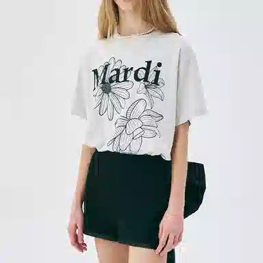 MARDI MERCREDI TSHIRT TRIPLE FLOWER_OATMEAL BLACK SS25T