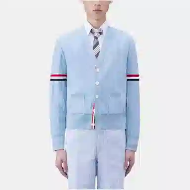 THOM BROWNE Wool Relaxed V-Neck Armband Cardigan V