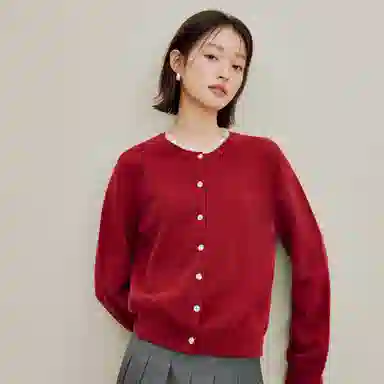 茵曼 简约通勤复古花边绒感针织衫 女款