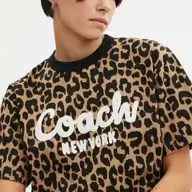 COACH FW23 Leopard Print Tee Brown