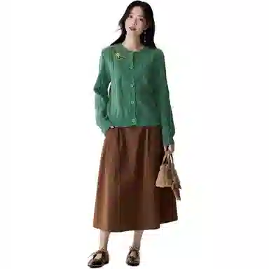 茵曼 复古提花圆领开衫长袖毛衣 女款