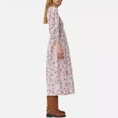 GANNI Printed Cotton Open-Neck Smock Long Dress