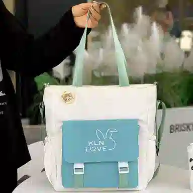 泰克森 初高中生大容量撞色拼接 复合布 单肩包 中号 男女同款情侣款 米白配粉色/卡其配米白/米白配棕色/米白配绿色/黑色配绿色