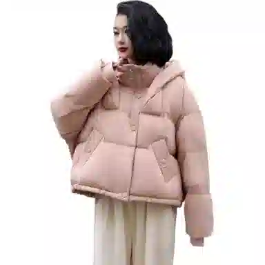 鸭鸭 纯色简约宽松连帽加厚羽绒服 女款