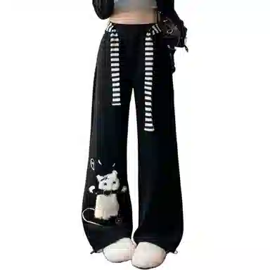 桴生 美式可爱猫咪通勤休闲裤 女款