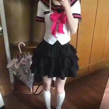 御茶家 小巧莓原创学院风水手服初恋感海军领短款收腰显瘦截短上衣蓬蓬蛋糕裙半身裙裙装套装 女款