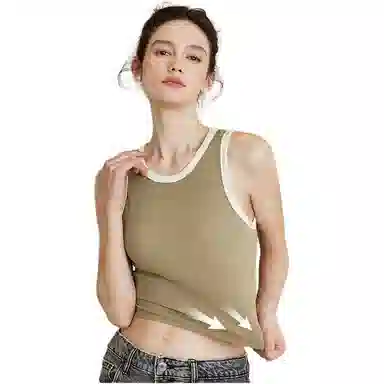 内在密码 撞色显瘦吊带内衣一体带固定胸垫背心女美背外穿免穿文胸二合一内搭短上衣