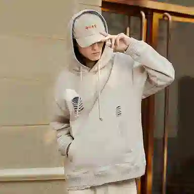 中国李宁 都市游牧 纯色破损磨边连帽长袖卫衣 男女同款 灰色